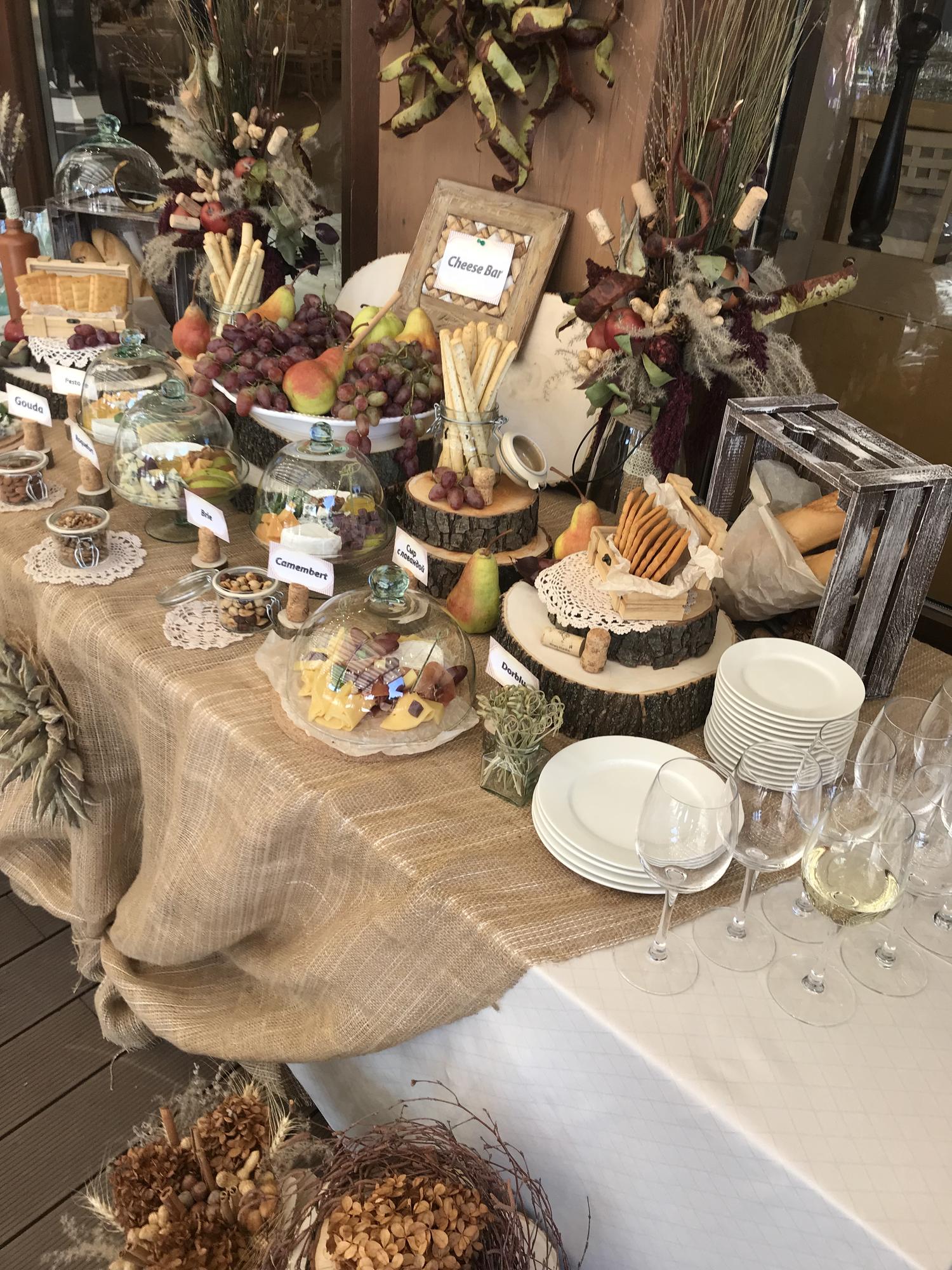 Small catering spread on rustic table